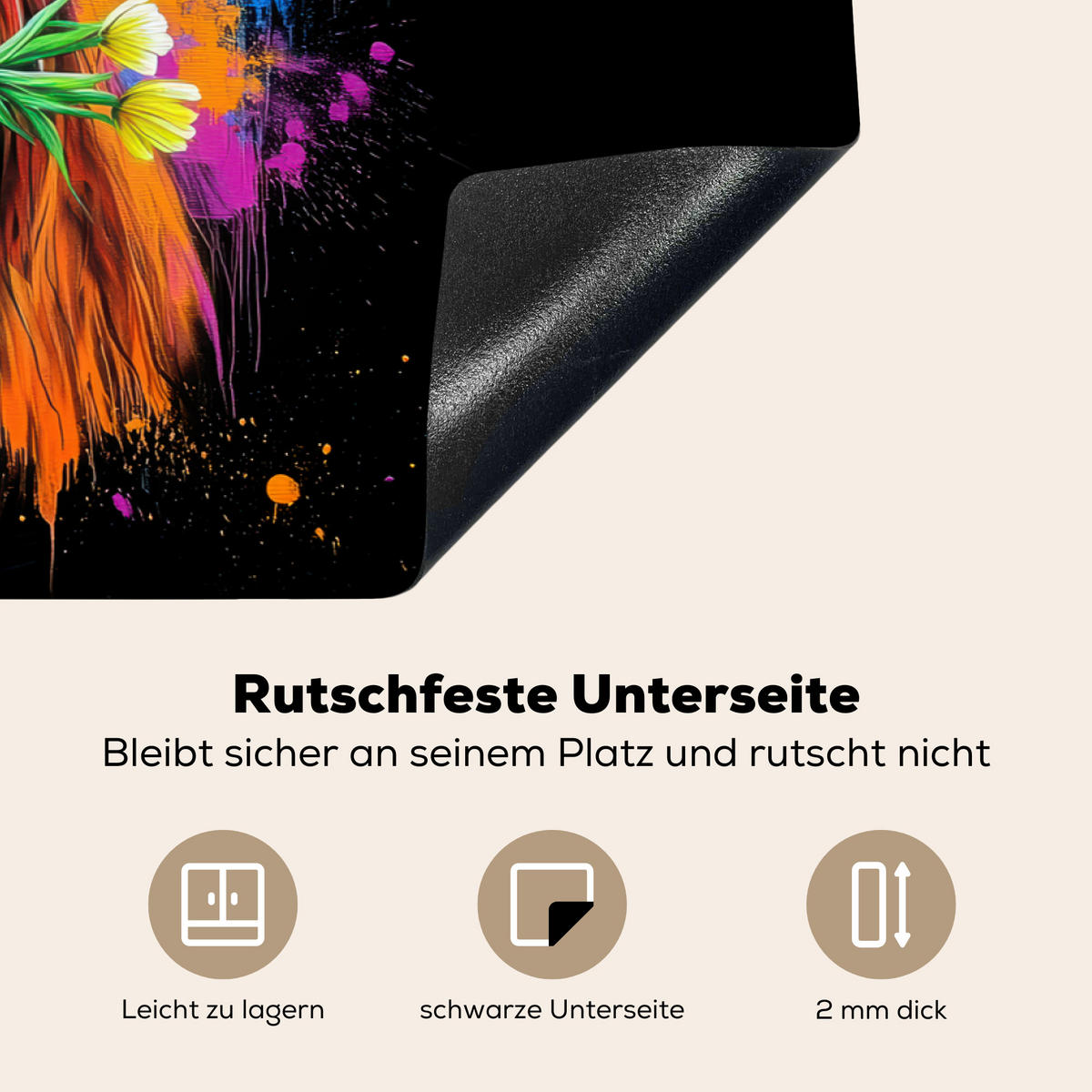 HERDABDECKPLATTE Schottischer Highlander - Graffiti - Bunt - Blume - Tiere Induktionsmatte 81x52 cm - Multicolor, Kunststoff (81/52/0.2cm) - MuchoWow