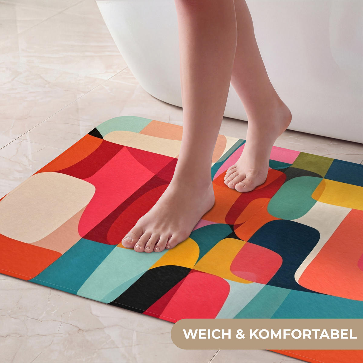KOUPELNOVÁ PŘEDLOŽKA Tvary - barevné - abstraktní - letadla 80x50 cm - různobarevná, textil/plast (80/50cm) - OnlyWow