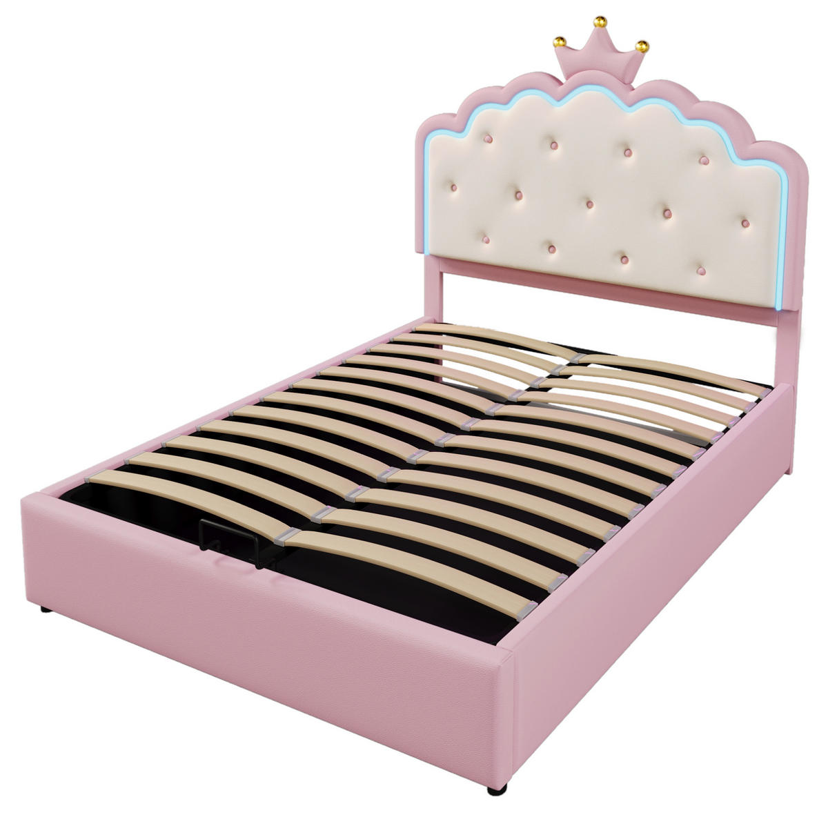 POLSTERBETT mit Bettkasten und Lattenrost 140x200 cm PU Pink - Pink, Metall (140/200cm) - Meubliv