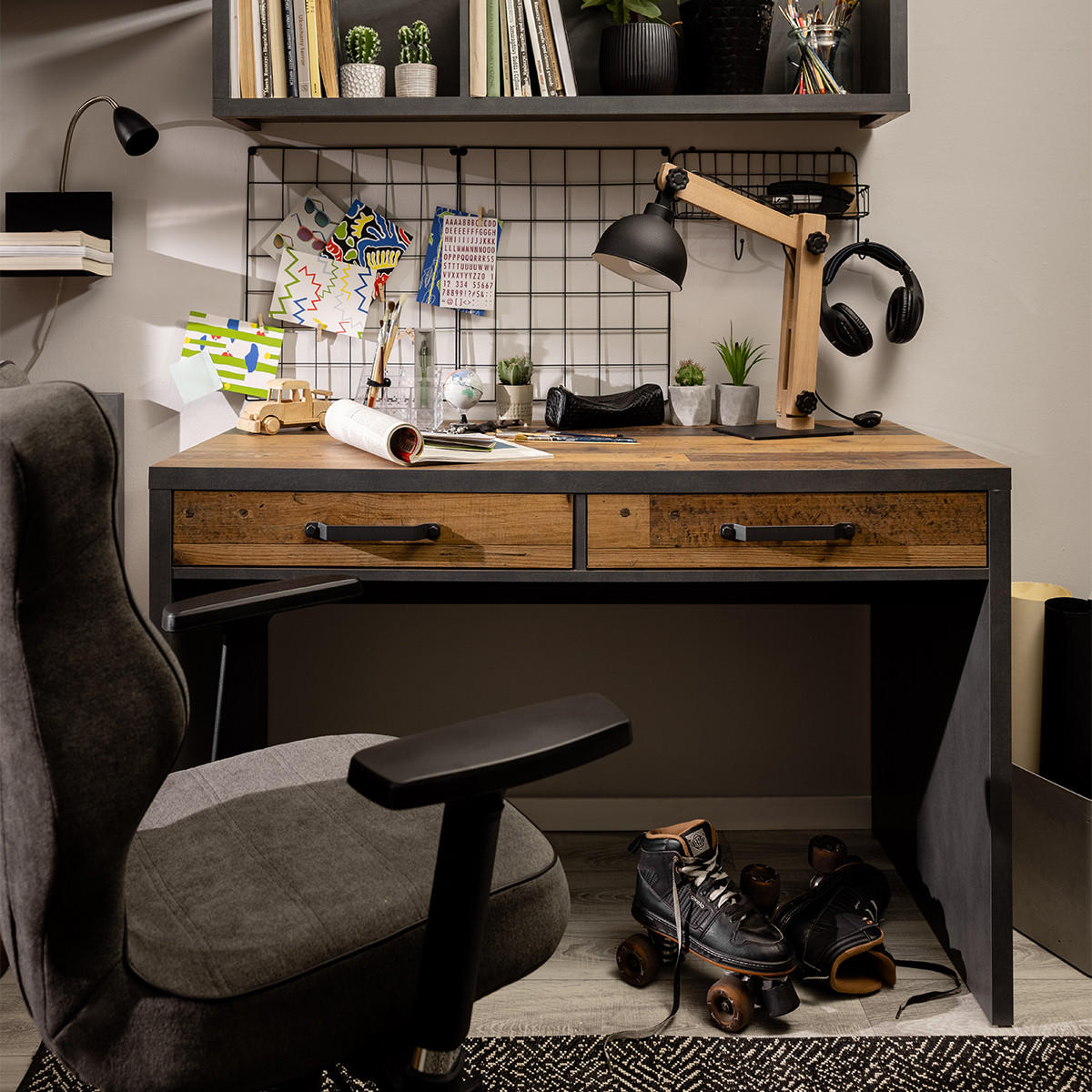 SCHREIBTISCH Paul Holz und Grau - Grau, Holzwerkstoff (120/60/75cm) - Petits-meubles