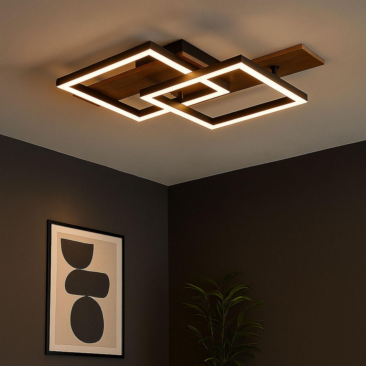 LED DECKENLEUCHTE Holzoptik Weiß - Weiß, Metall (44/33/8.5cm) - Globo Lighting