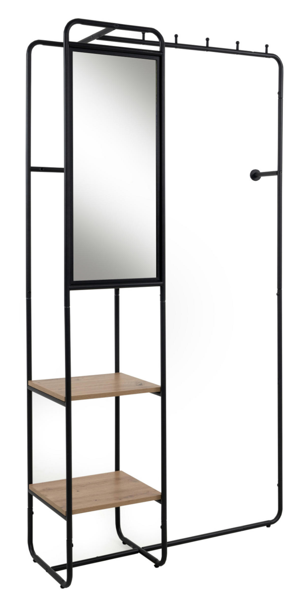 KOMPAKTGARDEROBE schwarz Metall 100 cm, Garderobe mit Spiegel - Schwarz, Holzwerkstoff/Metall (100/185/37cm) - Furn.Design