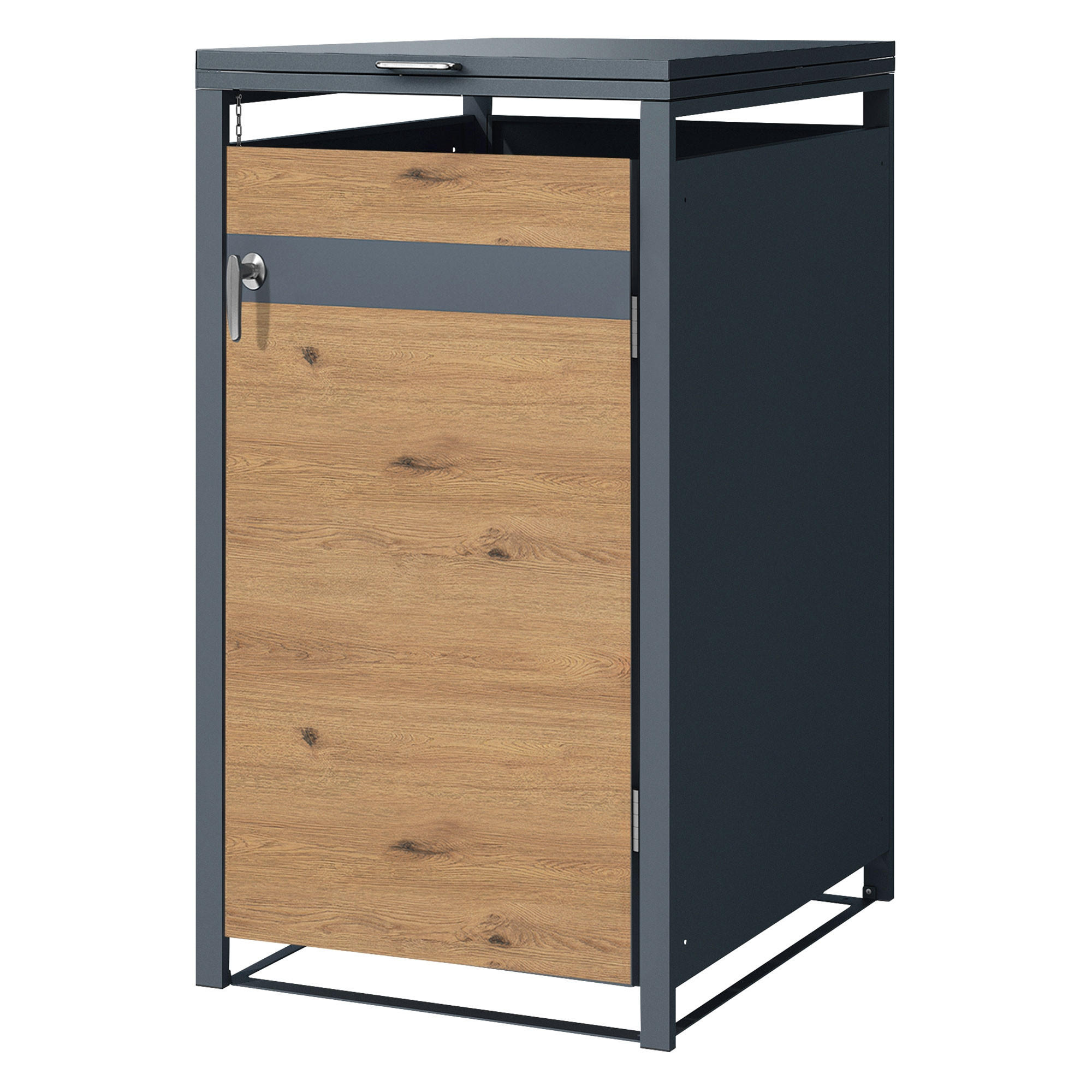 MÜLLTONNENBOX 1er Anthrazit-Eichenoptik - Braun, Metall (80/116.3/68cm) - ML-DESIGN