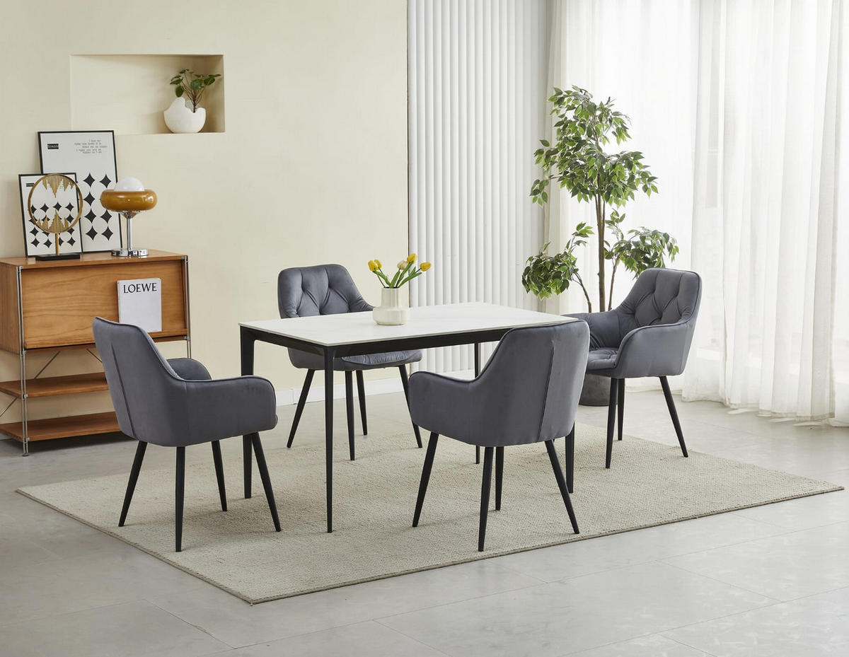STUHL IRGOLI 4-er Set, Grau, Schwarz, mit Samtstoff gepolstert - Anthrazit, Textil/Metall (56/84/62cm) - Komodee