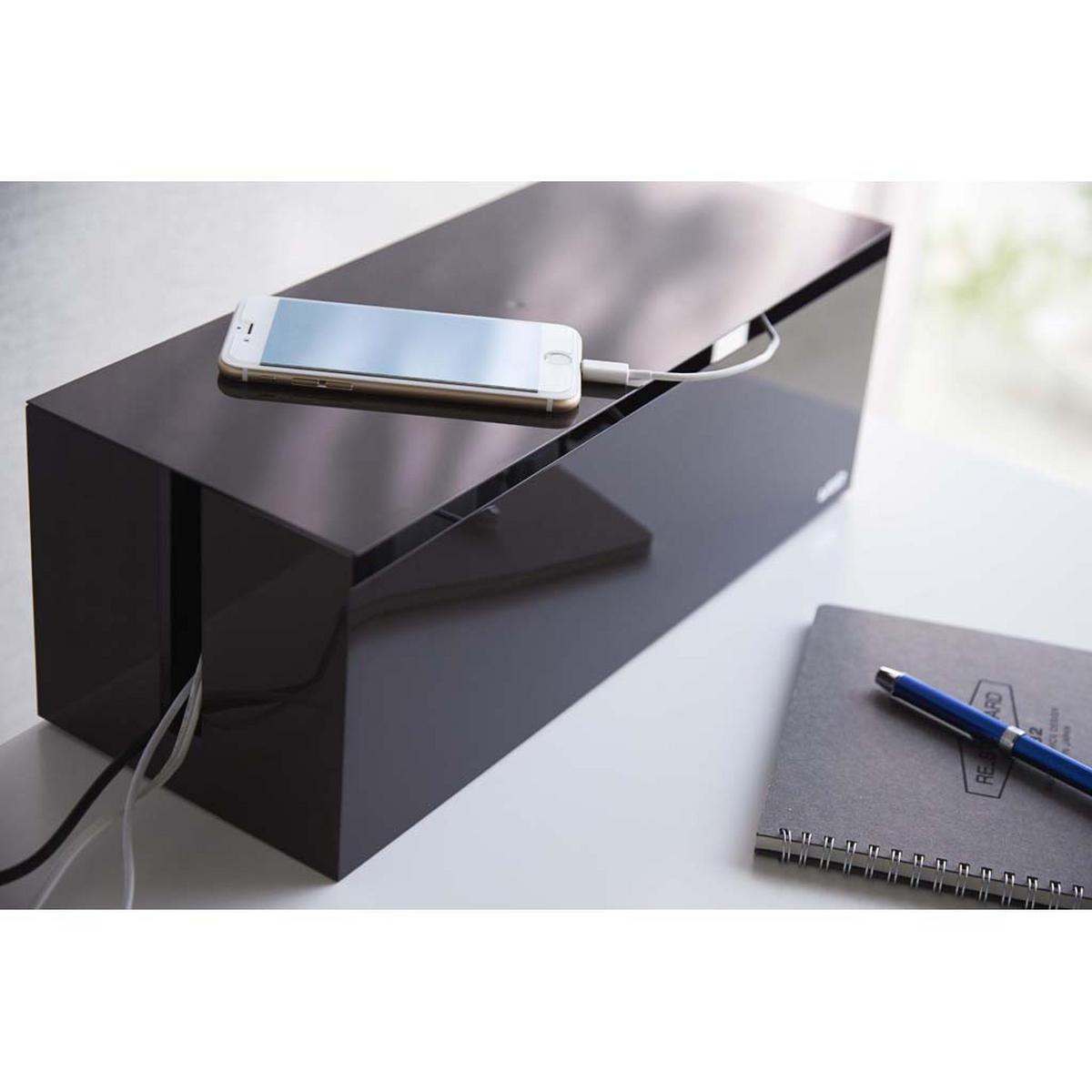 KABELBOX Web schwarz 40/14/15 cm - Schwarz, Kunststoff (15/40/14cm) - Yamazaki