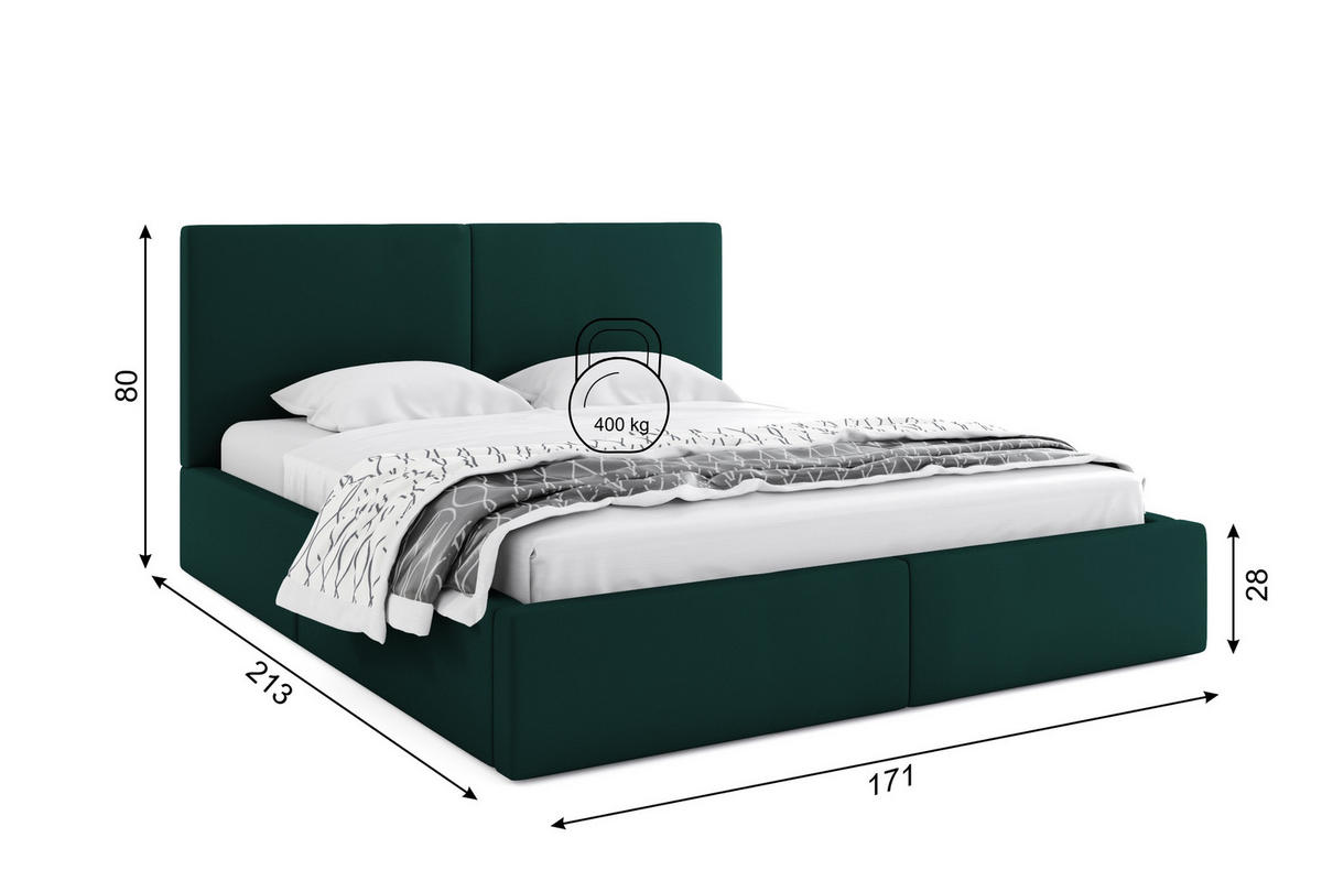 POLSTERBETT Hilton 160x200cm Dunkelgrün mit Stauraum - Dunkelgrün, Textil/Metall (160/200cm) - Interbeds