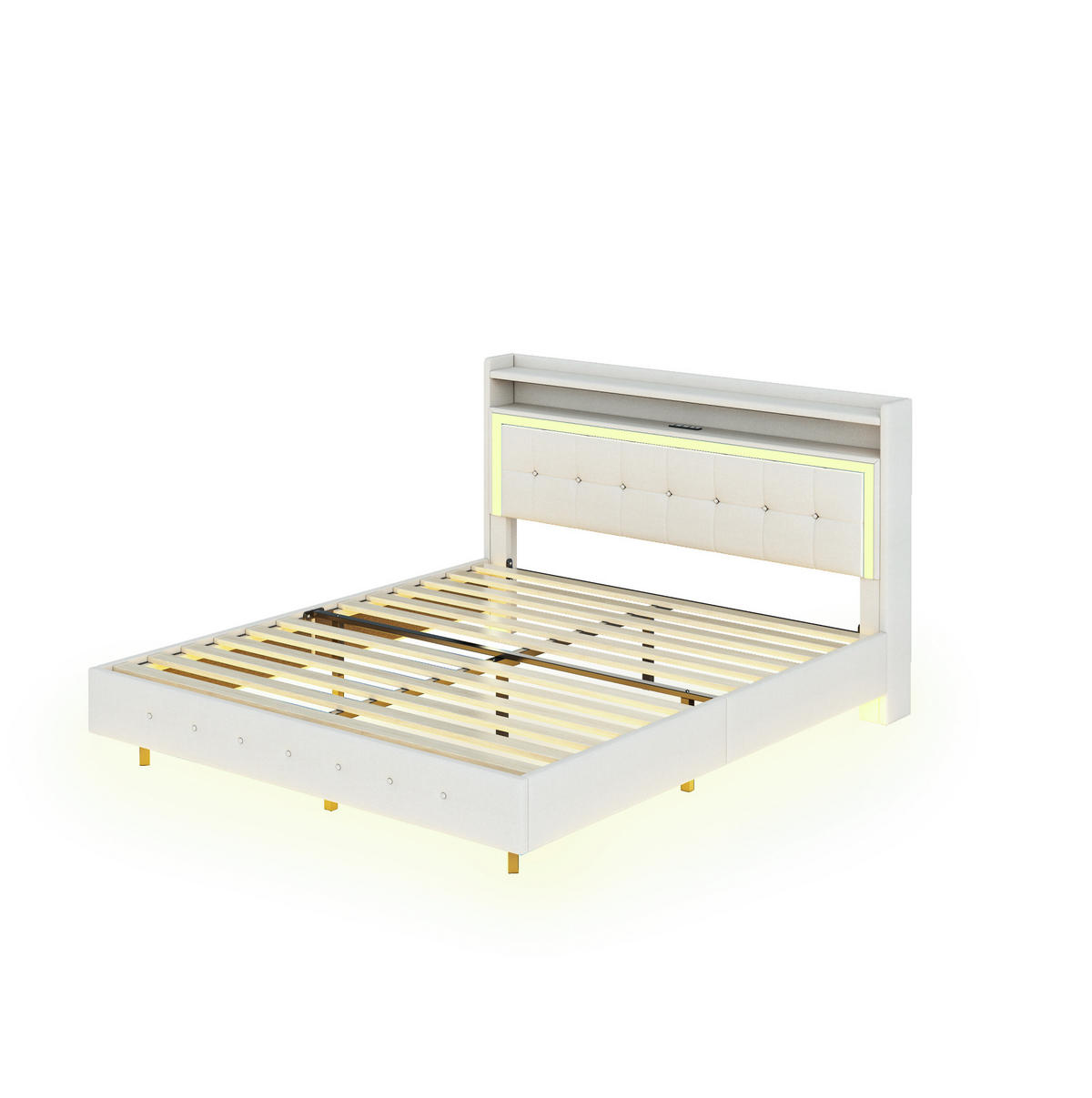 POLSTERBETT mit USB und LED 140x200 cm Leinen Beige - Beige, Holz (140/200cm) - Meubliv