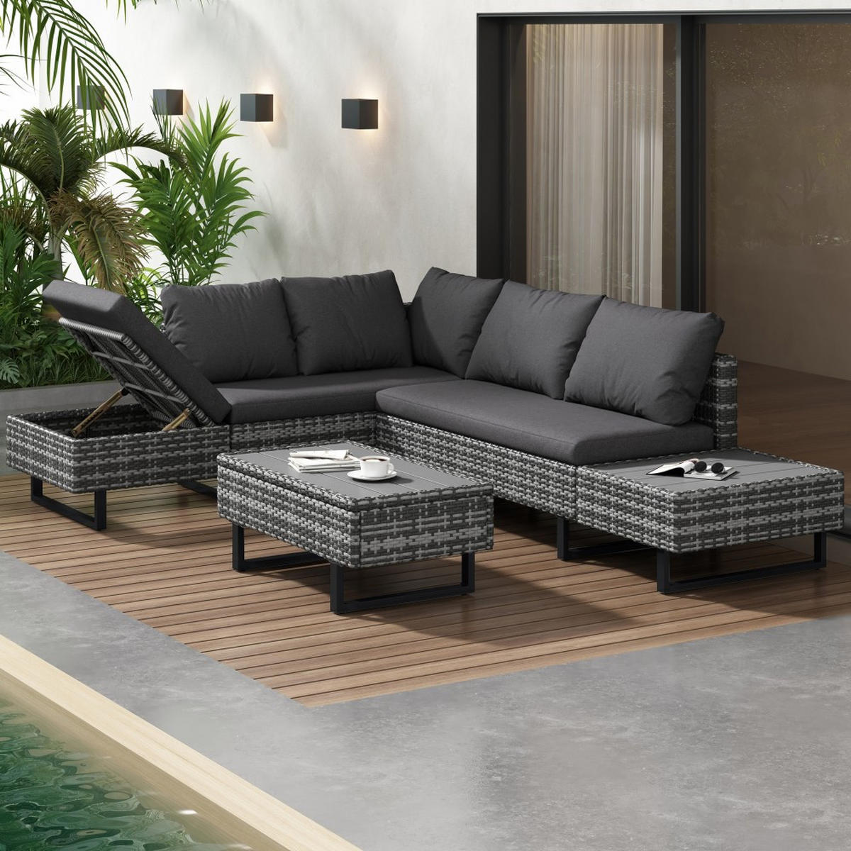 LOUNGEGARNITUR für 4-5 Personen mit Ecksofa，Grau - Grau, Textil - KOMHTOM