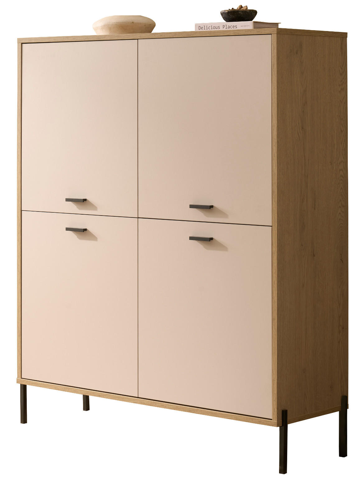 HIGHBOARD Kaschmir, Eiche 115 x 140 cm, Kommode mit Soft-Close - Kaschmir/Eichefarben, Holzwerkstoff/Metall (115/140/40cm) - Furn.Design