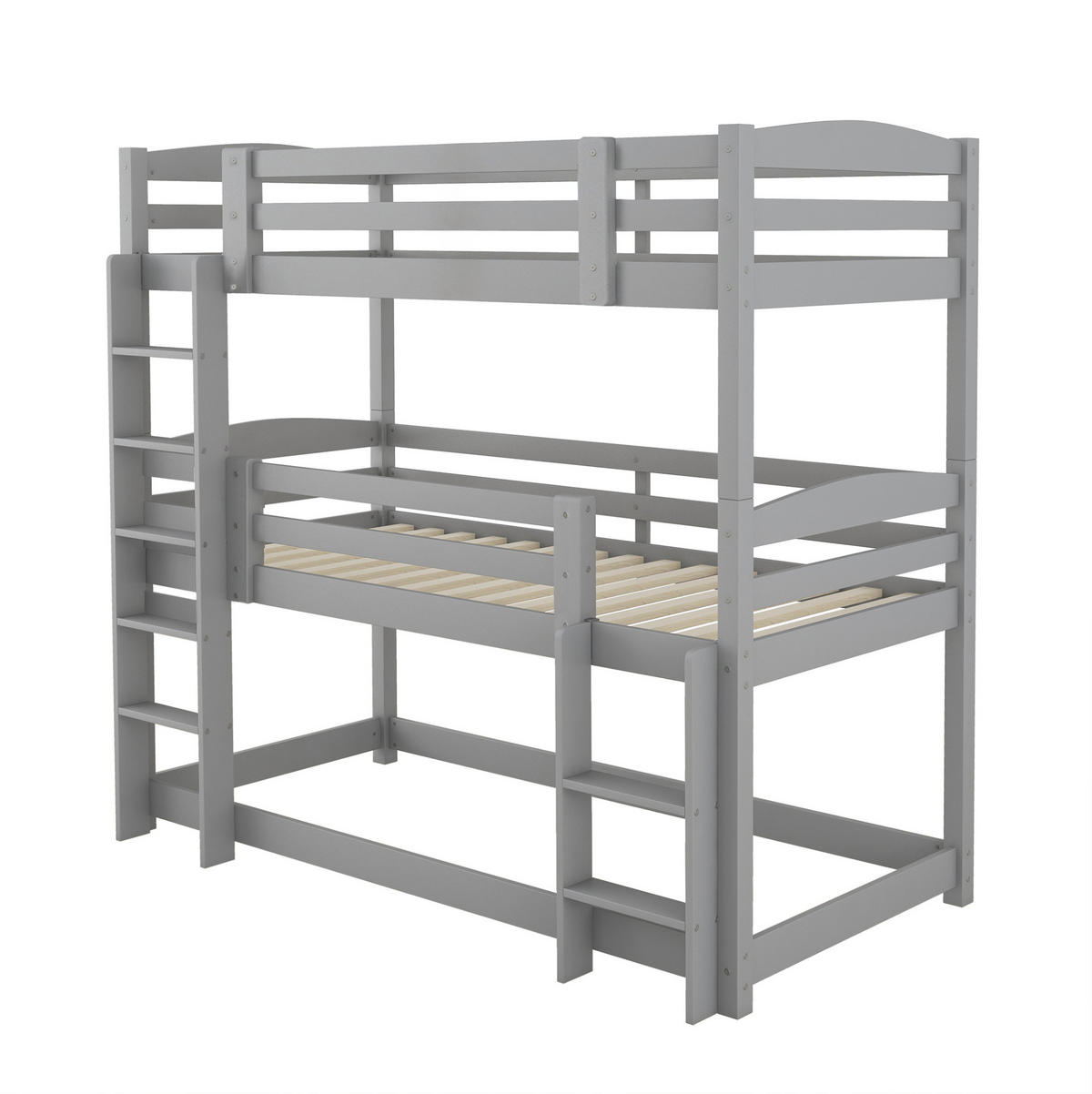 ETAGENBETT für 3 Personen 90x200 cm Kiefernholz Grau - Grau, Holzwerkstoff (90/200cm) - Beauniv
