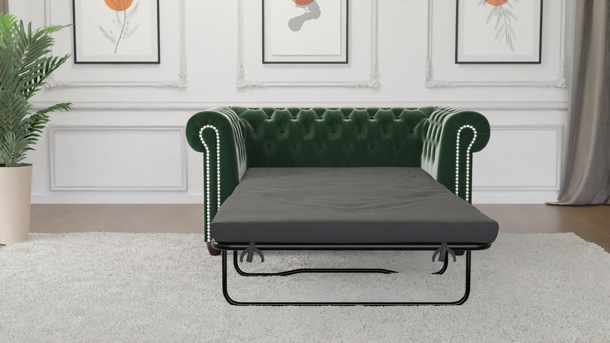 CHESTERFIELD-SOFA 2-sitzer mit Schlaffunktion Nyx Flasche grün Samt - Smaragdgrün/Braun, Holz/Textil (148/72/86cm) - S-Style Möbel