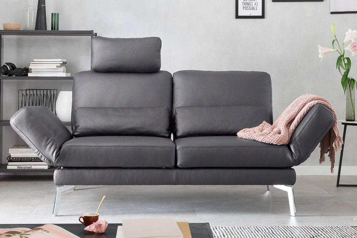 LEDERSOFA HURRICANE Grau Leder - Silberfarben/Grau, Leder (170/87/141cm) - KAWOLA