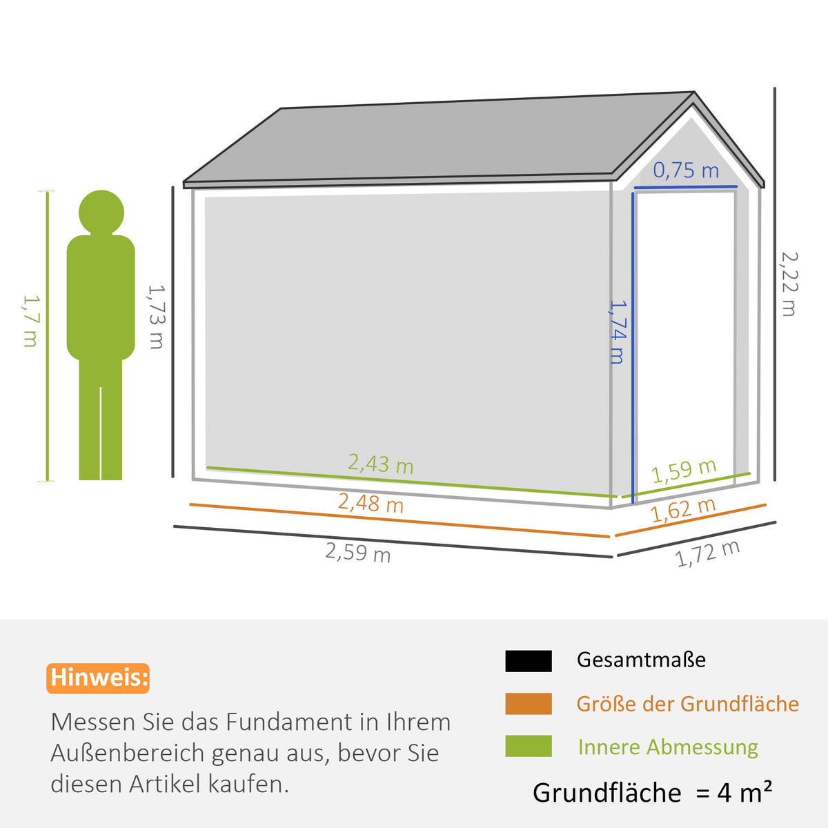 GERÄTESCHUPPEN Stahl, 4㎡ Gerätehaus mit Fenster abschließbarer Gartenschrank - Dunkelgrau, Metall (172/222/259cm) - Outsunny