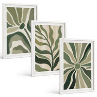 BILDER SET 3er Set - 40x60 cm Weißer Rahmen - Grüne und beige Pflanzenmuster - Weiß, Kunststoff (40/60cm) - TULUP