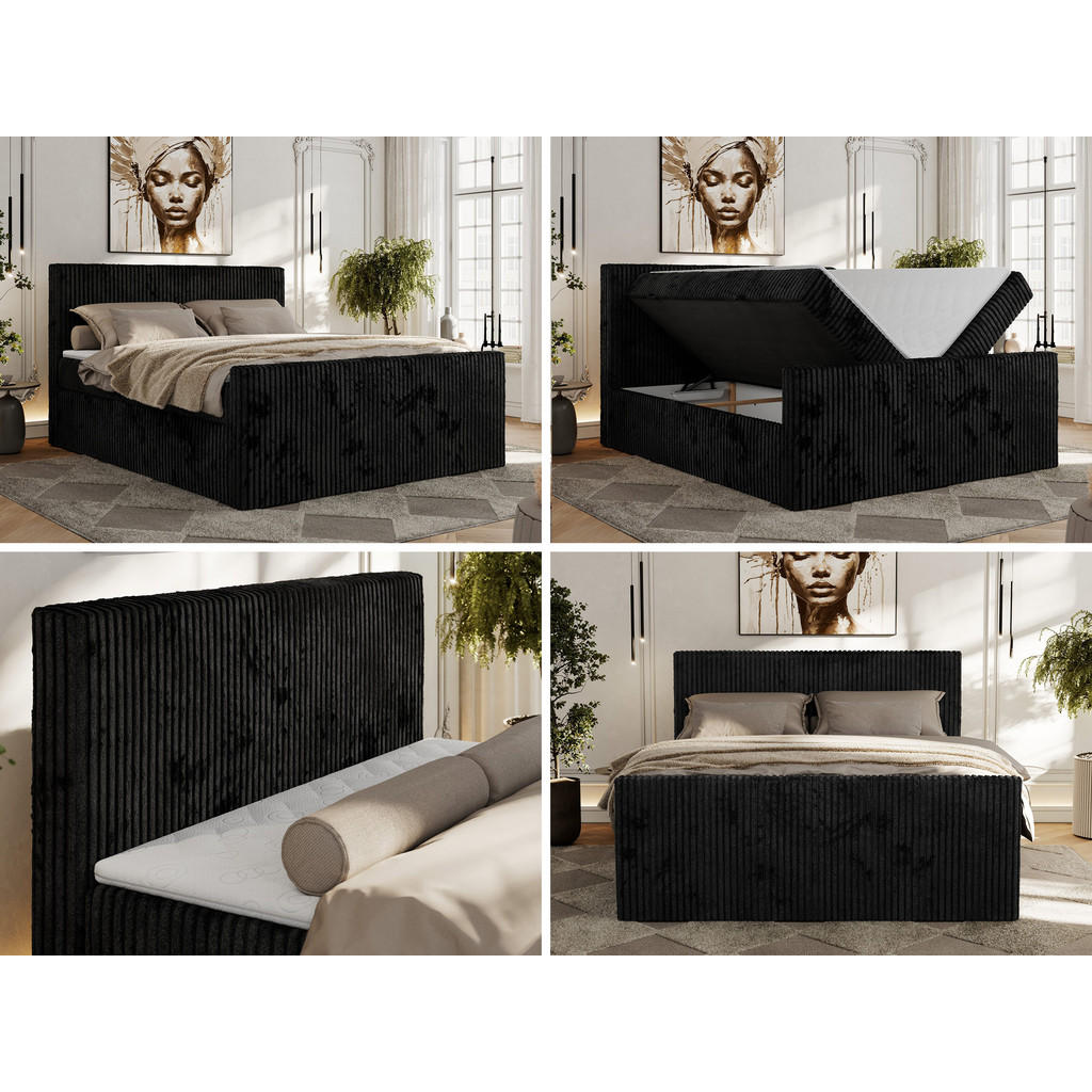 Thumbnail - MKS Boxbett, Schwarz, Textil, 2-Sitzer, H3, 7-Zonen, Rechteckig, 140x200 cm, Oeko-Tex®, Schlafzimmer, Betten, Boxspringb...