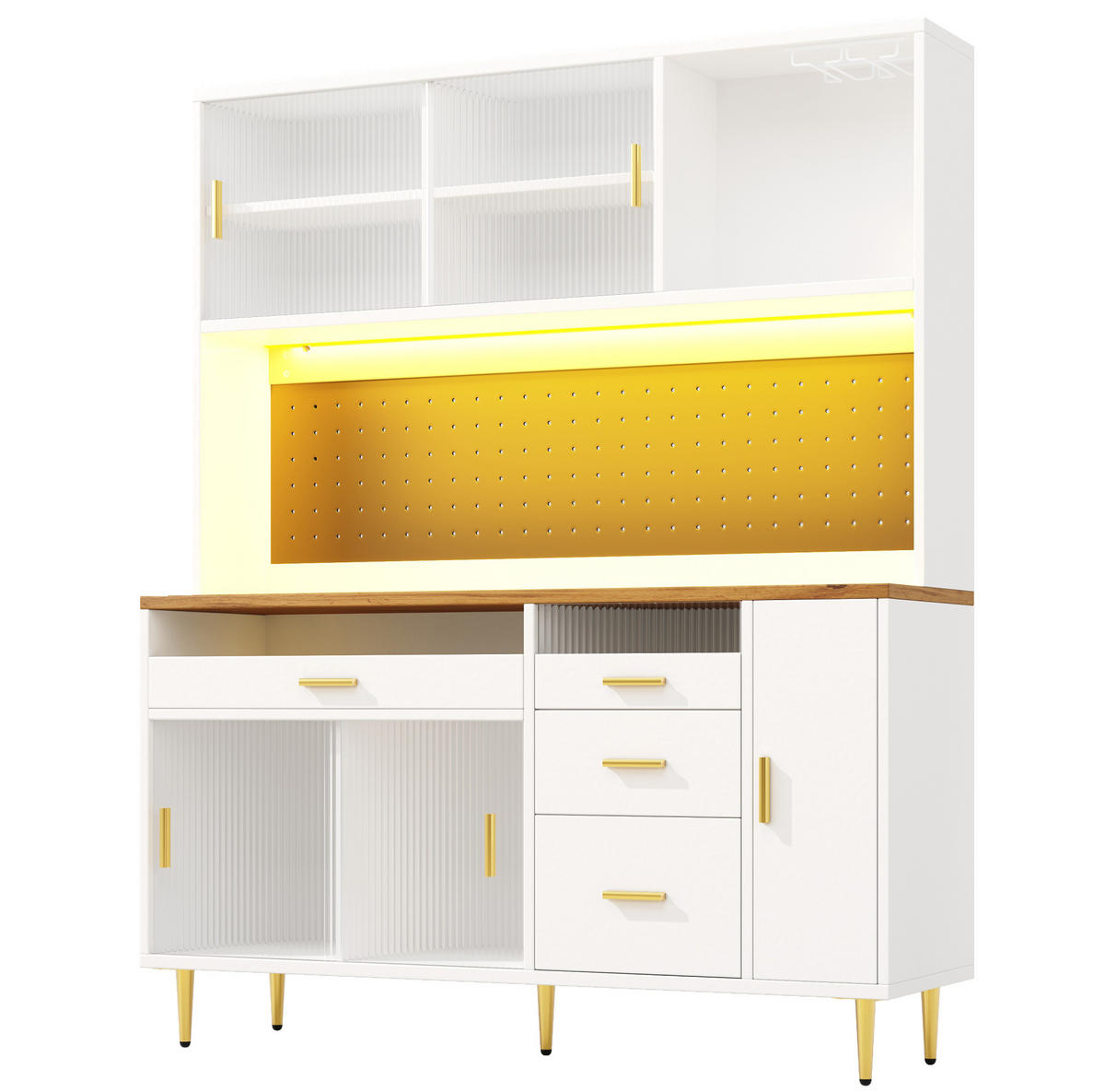 BUFFET 145/39/171 cm weiß aus MDF und Glas mit LED - Weiß, Glas (145/171/24cm) - OKWISH