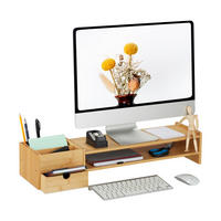 MONITORSTÄNDER Natur Bambus mit Schublade - Hellbraun, Holz/Holzwerkstoff (19/70/13cm) - Relaxdays
