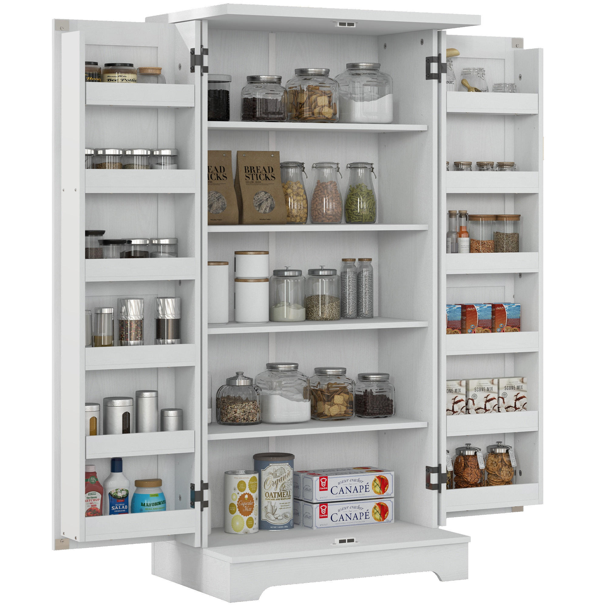 MEHRZWECKSCHRANK DE-11107 5 Ebenen mit verstellbaren Böden & Türregalen Creme - Creme, Holzwerkstoff (40/120/60cm) - ComfortXL