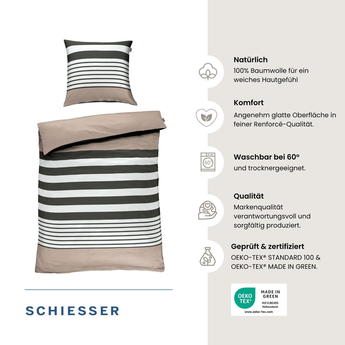 BETTWÄSCHESET Leika - Renforcé - 2-teilig - 135x200 cm - Greige - Greige, Textil (135/200cm) - SCHIESSER