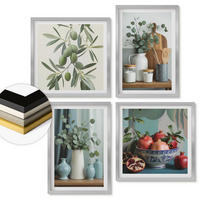 WANDBILDER 4er Set - 50x50 cm & 40x60 cm Silberner Rahmen - Grüne Oliven, Eukalyptus - Silberfarben, Kunststoff (50/50cm) - ArtPrintCave