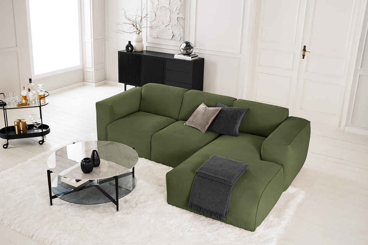 3-SITZER ECKSOFA mit Longchair - Dunkelgrün/Schwarz, Kunststoff/Textil (251/173cm) - home24