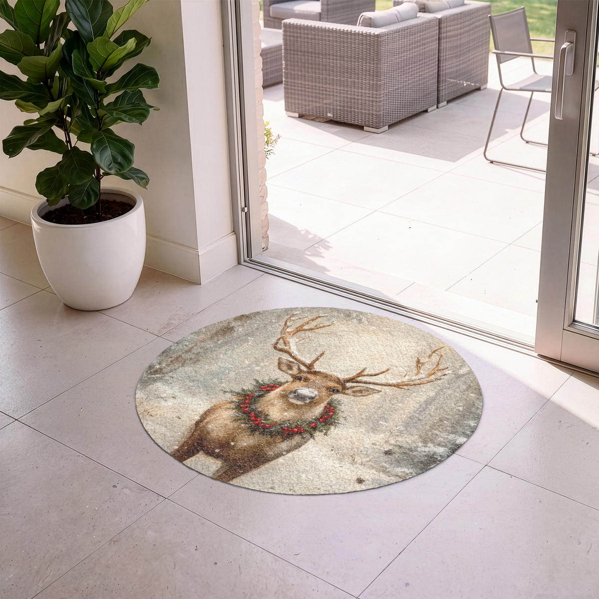 ROHOŽKA Vánoce - sobi - zima - věnec 90x90 cm - hnědá, textil/umělá hmota (90/0.4cm) - MuchoWow