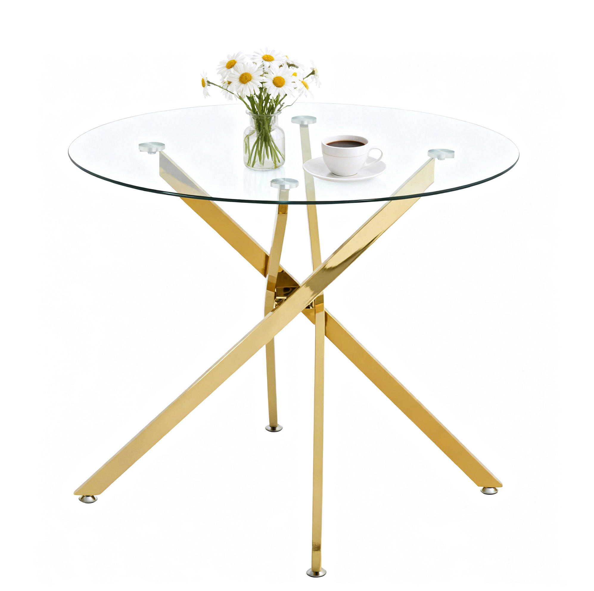 ESSTISCH 80/76/80 cm Gold aus Glas und Metall mit Kreuzfuß - Goldfarben, Metall (80/80/76cm) - OKMYHOME