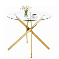 ESSTISCH 80/76/80 cm Gold aus Glas und Metall mit Kreuzfuß - Goldfarben, Metall (80/80/76cm) - OKMYHOME
