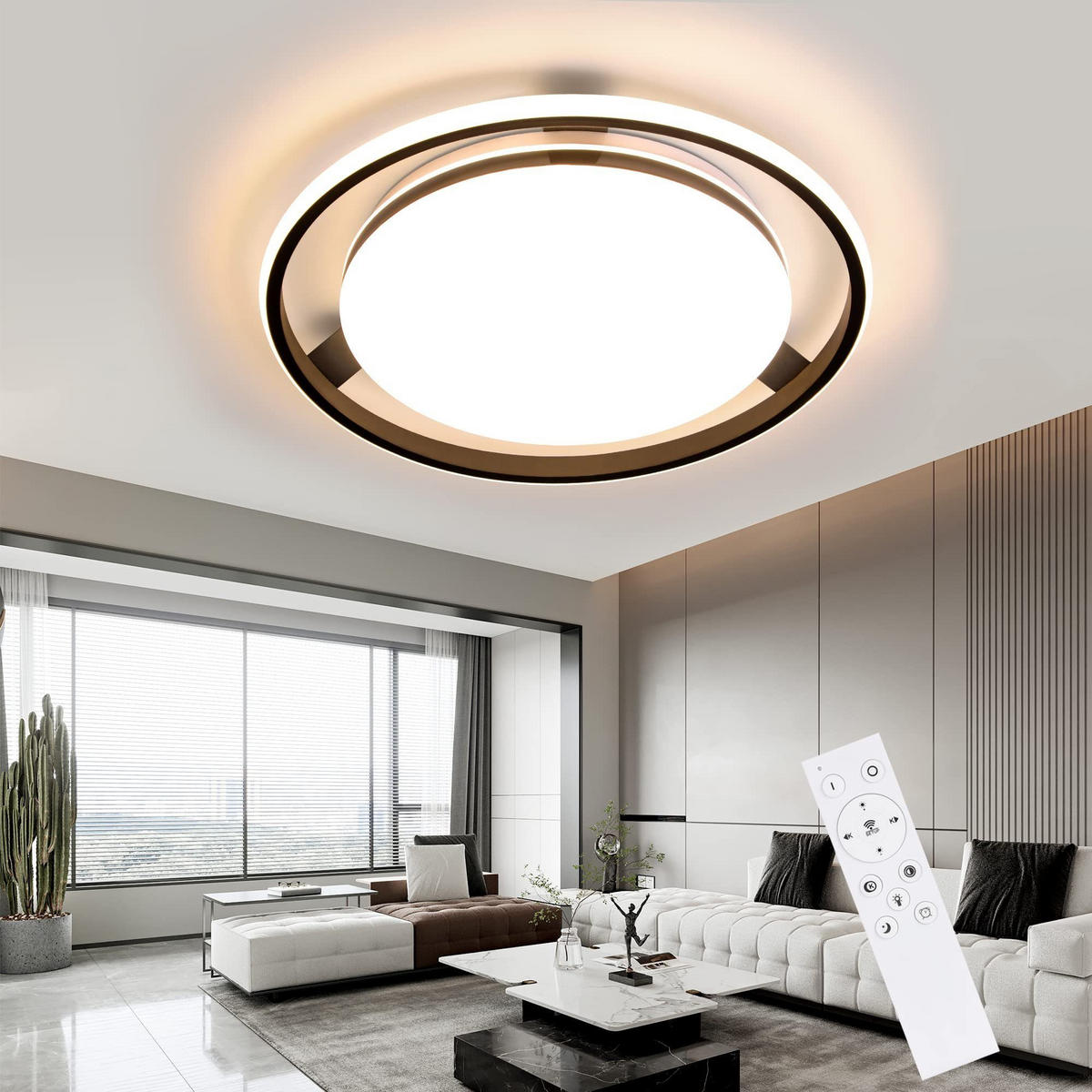LED-DECKENLEUCHTE Falris 46.5/47.5/9 cm - Schwarz, Metall (47.5/46.5/9cm) - ZMH
