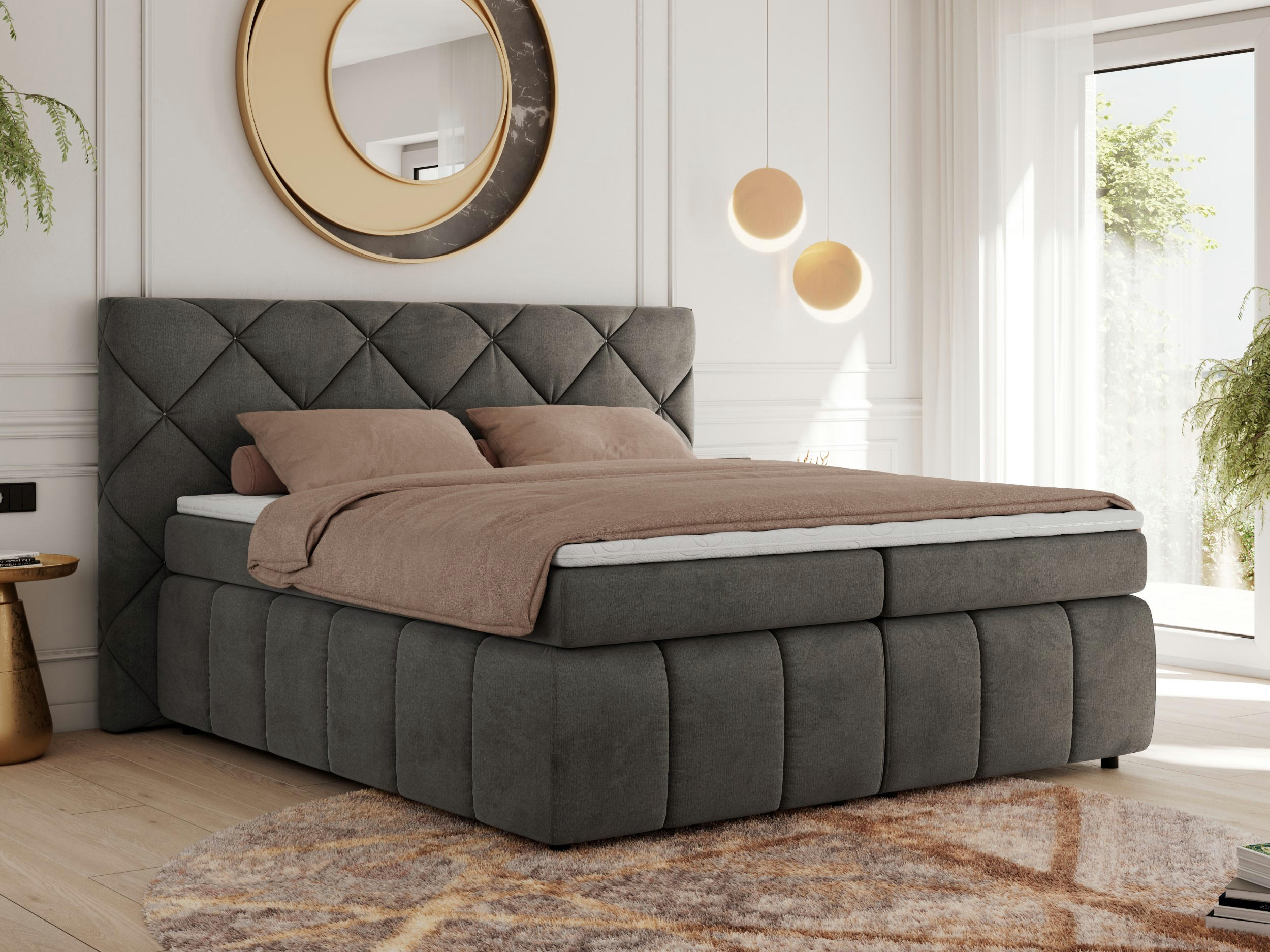 BOXBETT RITA 160/200 - Dunkelgrau Velvet - H3 - Dunkelgrau, Holz/Textil (160/200cm)