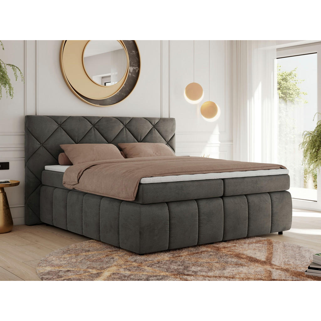 Thumbnail - Xxxl Boxbett, Dunkelgrau, Textil, 2-Sitzer, H3, Rechteckig, 180x200 cm, Oeko-Tex®, Schlafzimmer, Betten, Boxspringbetten