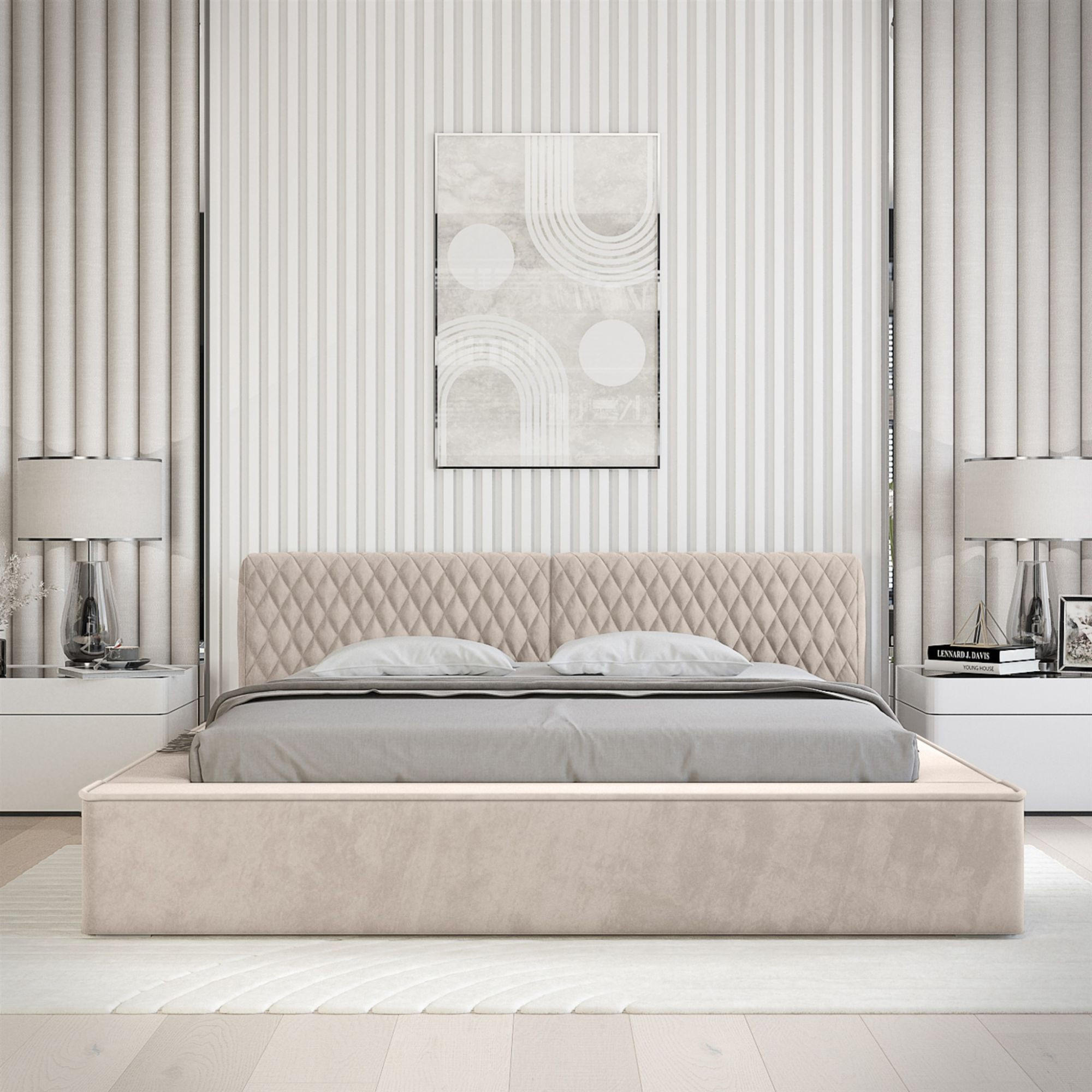 Thumbnail - Fun Möbel Polsterbett, Beige, Textil, 140x200 cm, Schlafzimmer, Betten, Polsterbetten