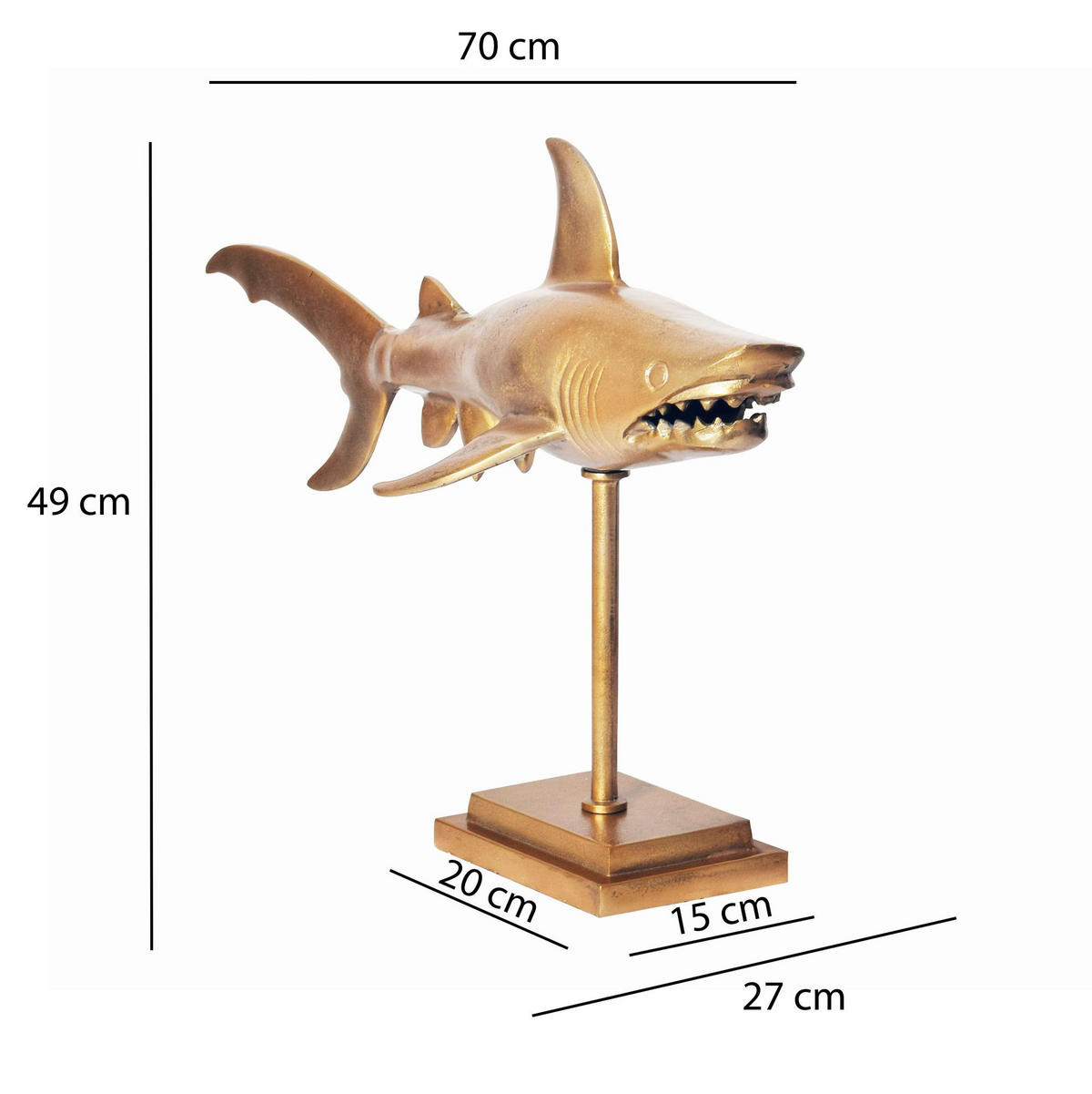 DEKOFIGUR Hai Aluminium 70 cm mit Sockel im maritimen Stil, Gold 70x27x49 cm - Goldfarben, Metall (70/49/27cm) - KADIMA DESIGN