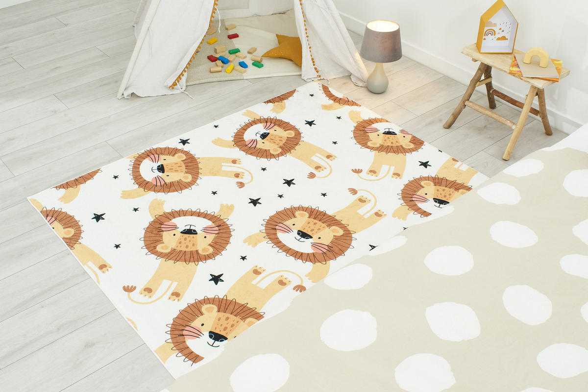 KINDERTEPPICH mit Löwenmotiv Happy 120x160 cm - Beige, Textil (120/160cm) - Nazar Rugs