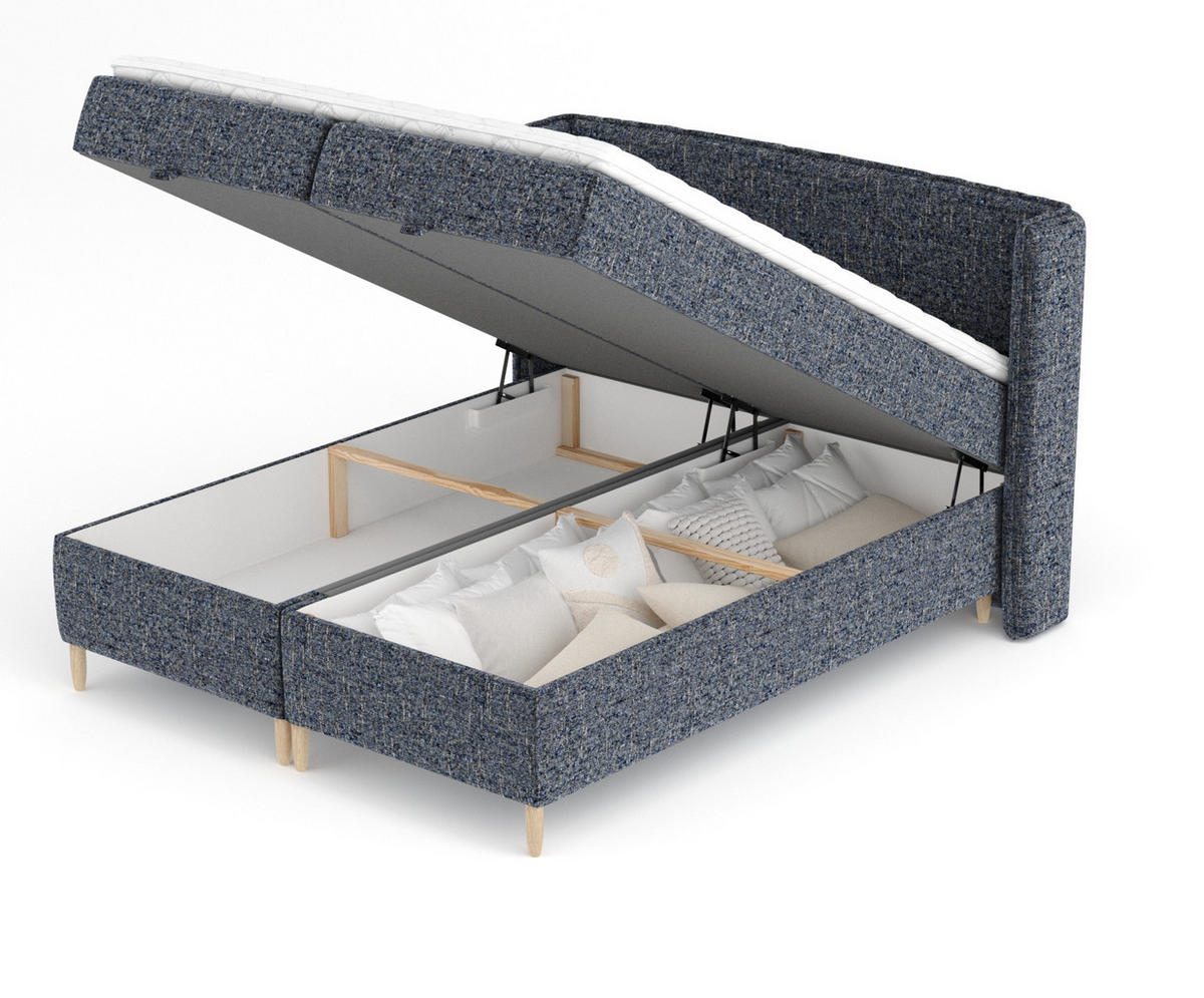 BOXBETT Monpelli Marineblau 140/200 cm im Webstoff - Naturfarben/Dunkelblau, Holz/Holzwerkstoff (140/200cm) - Maison de Reve