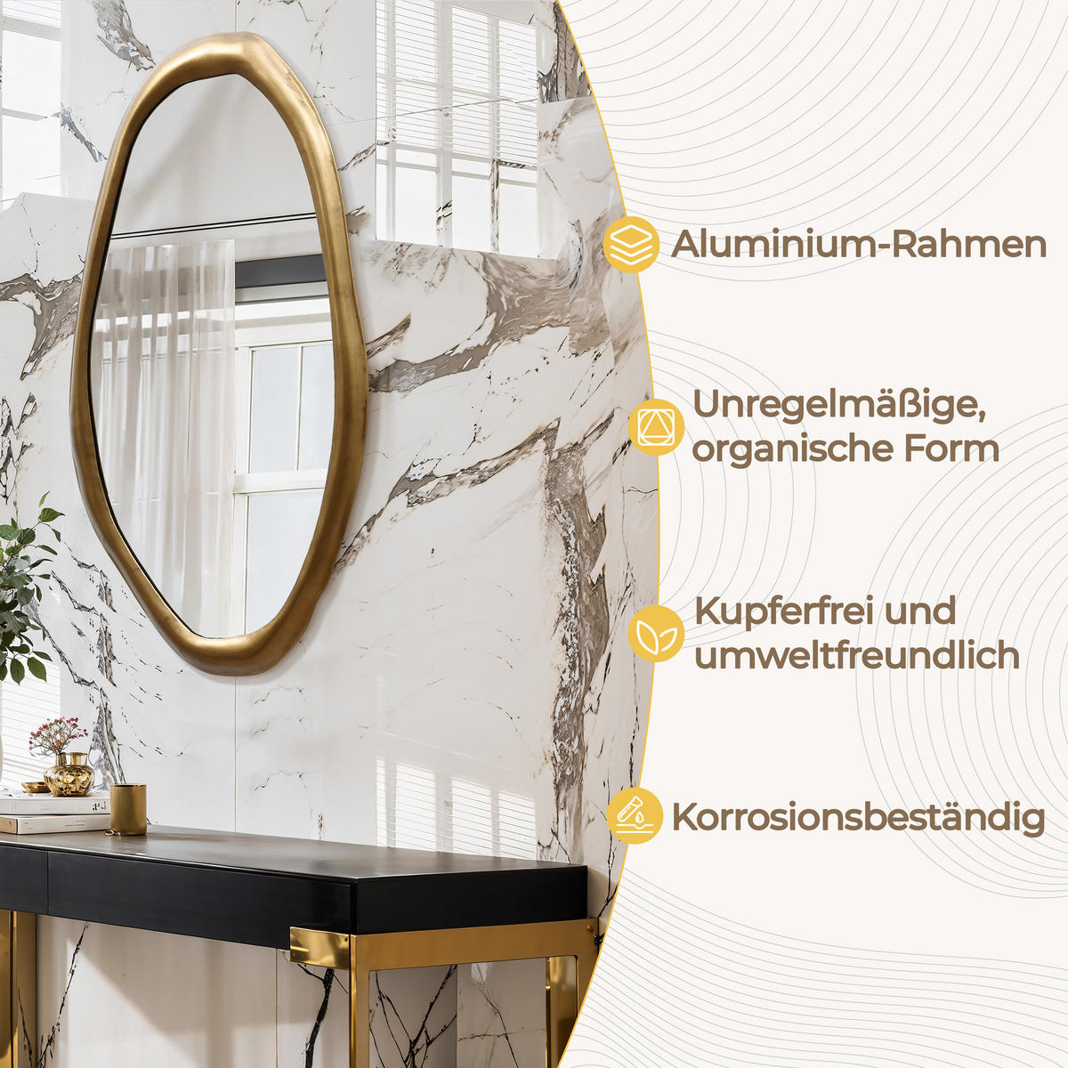 OVALER Wandspiegel 75 cm x 40 cm – Goldener Metallrahmen Geeignet für Wohnzimmer, Schlafzimmer, Badezimmer und Flur - Goldfarben, Glas (40/2.5/74cm) - Hometopia