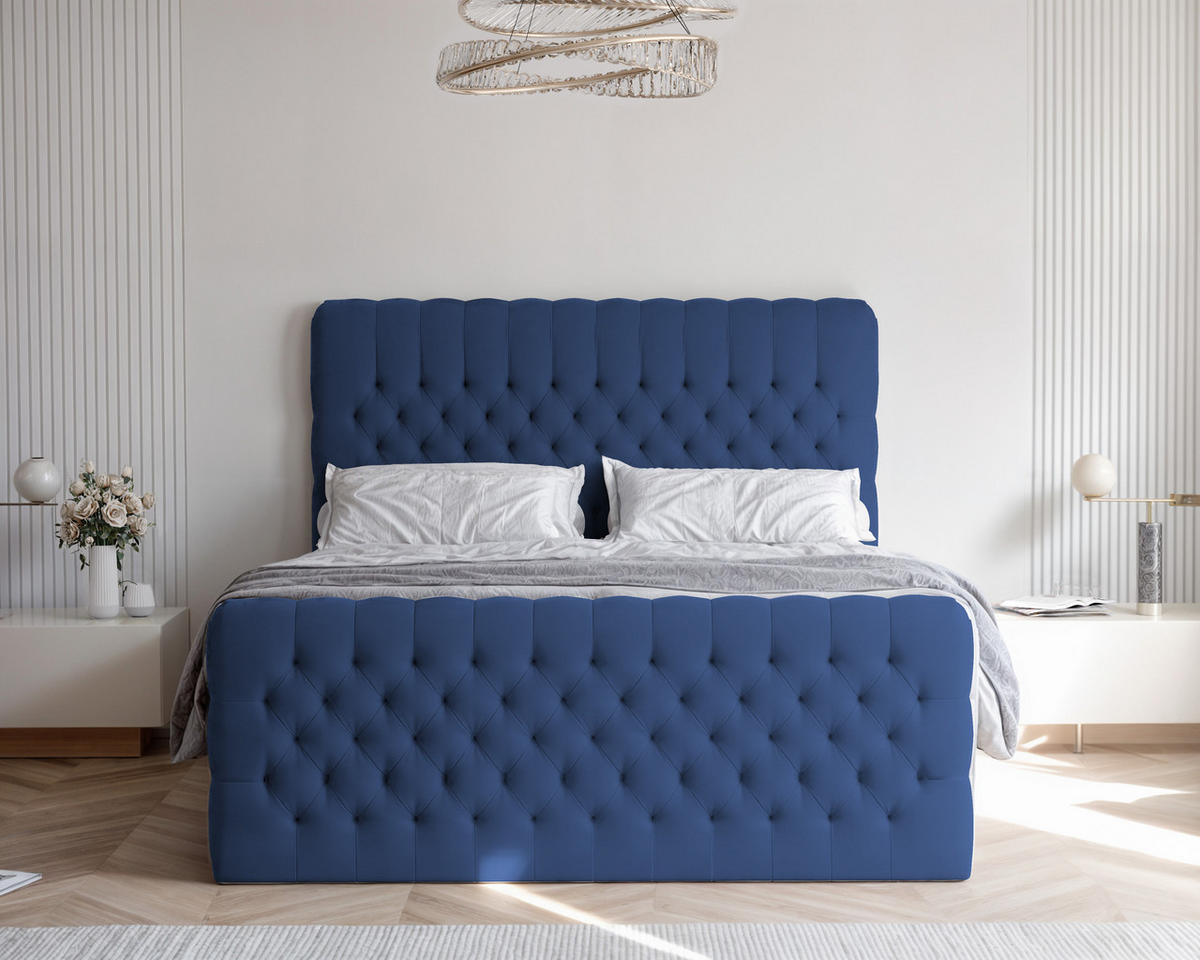 BOXBETT 200x200 cm mit Topper - Blau, Holzwerkstoff/Textil (200/200cm) - Idohome