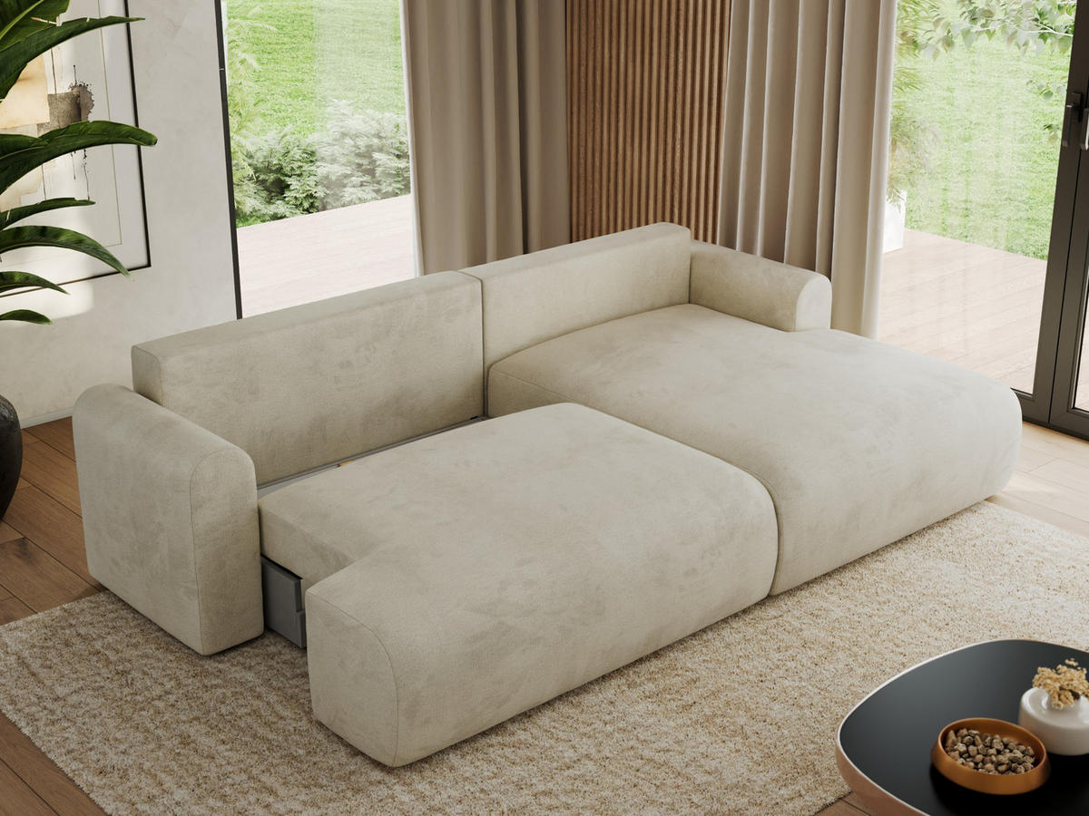 ECKSCHLAFSOFA TONO L Beige Velvet - rechts - Beige/Schwarz, Kunststoff/Textil (150/260cm) - MKS