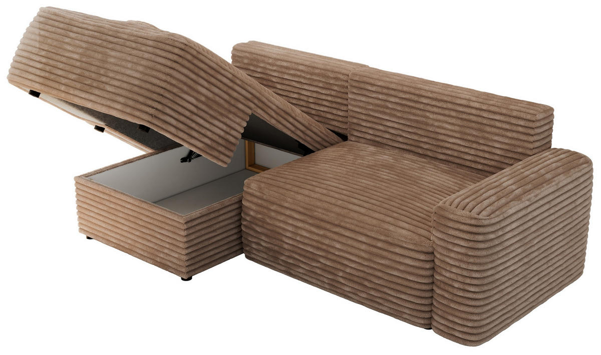 ECKSOFA BELLUNO L Braun Cord - Links - Schwarz/Braun, Textil (144/233cm) - MKS