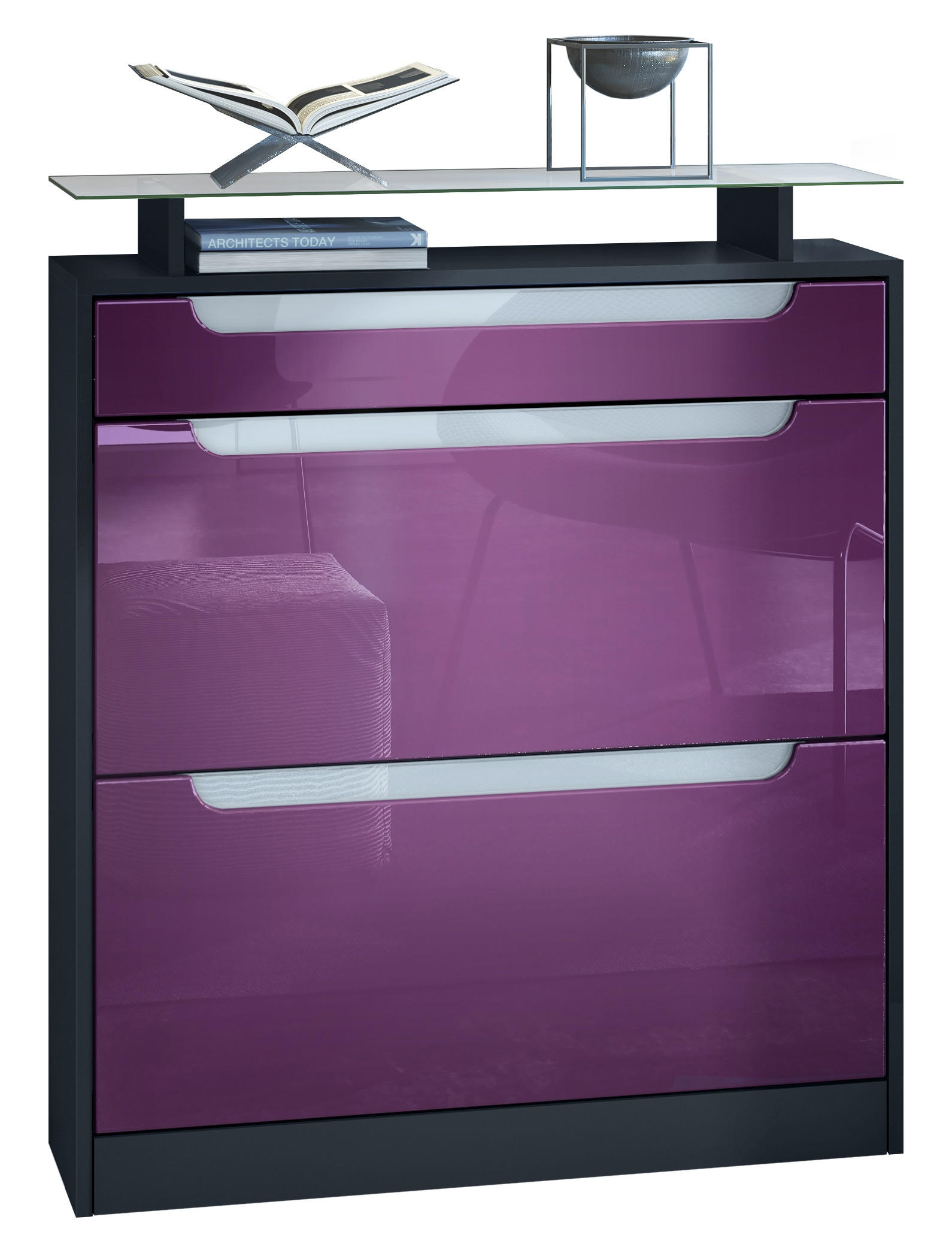 SCHUHSCHRANK Fiesta Brombeer Hochglanz / Weiß Hochglanz - Brombeere, Holzwerkstoff (89/104/23cm) - Vladon