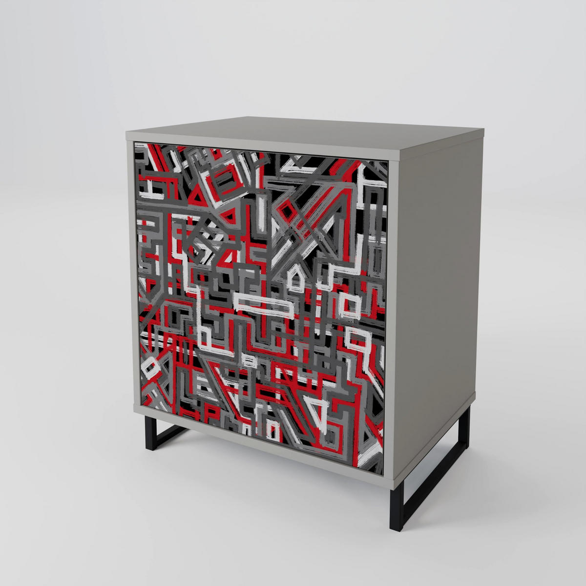 SIDEBOARD BROKEN LINES, Grau, 57,5x42x70,5 cm, Schwarze Metall-Sternfüße - Multicolor/Schwarz, Holzwerkstoff/Metall (57.5/70.5/42cm) - SpaceRebels
