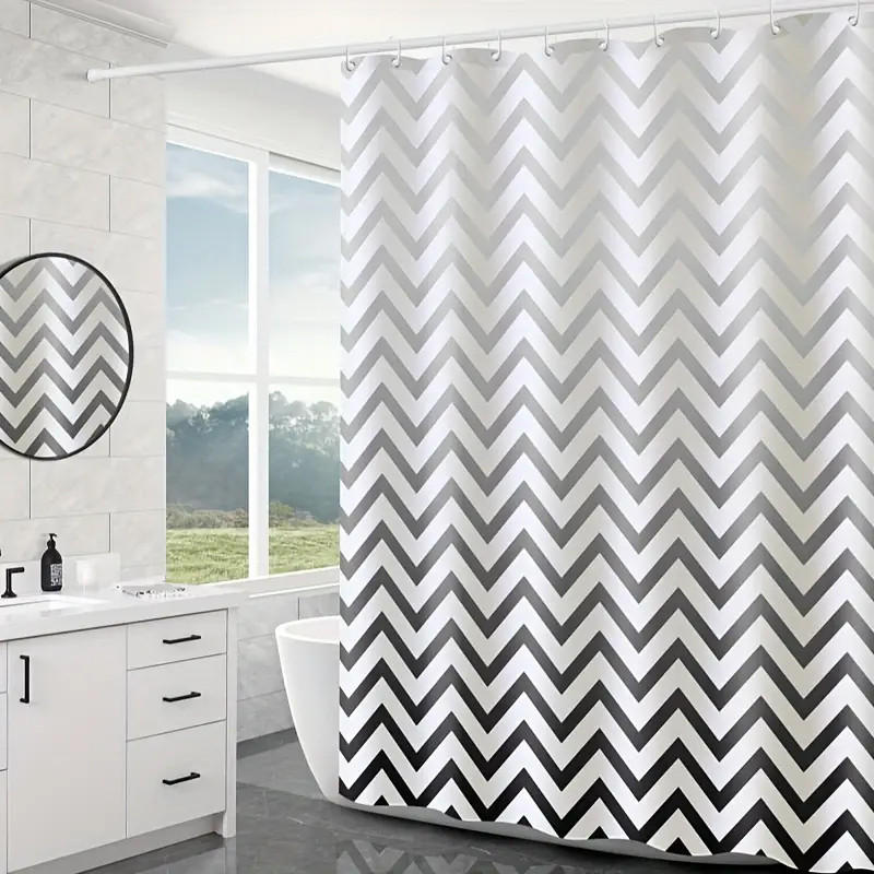 DUSCHVORHANG Schwarz Weiß Wellen Muster PEVA 180 cm wasserdicht mit Haken - Multicolor, Textil (120/180cm) - MCBOSON