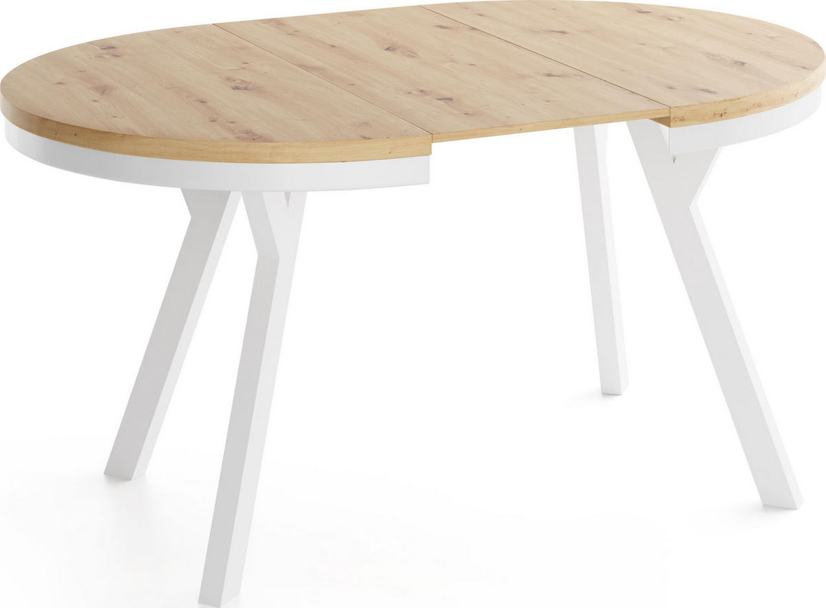 ESSTISCH Vero Neo rund ausziehbar verlängerbar, Eiche Artisan Hellbraun 80-130/80/77 cm - Weiß/Eiche Artisan, Holz/Holzwerkstoff (80/80/77cm) - WFL GROUP