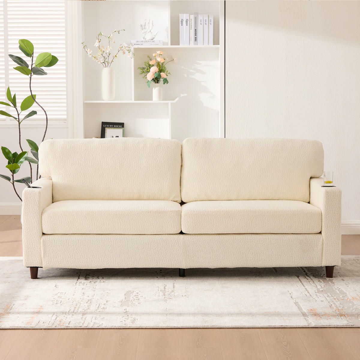 SOFA 2-Sitzer mit USB-C Anschluss & LED-Beleuchtung Chenille Beige 203/77,5/86 cm - Beige, Textil (203/86/77.5cm) - OKWISH