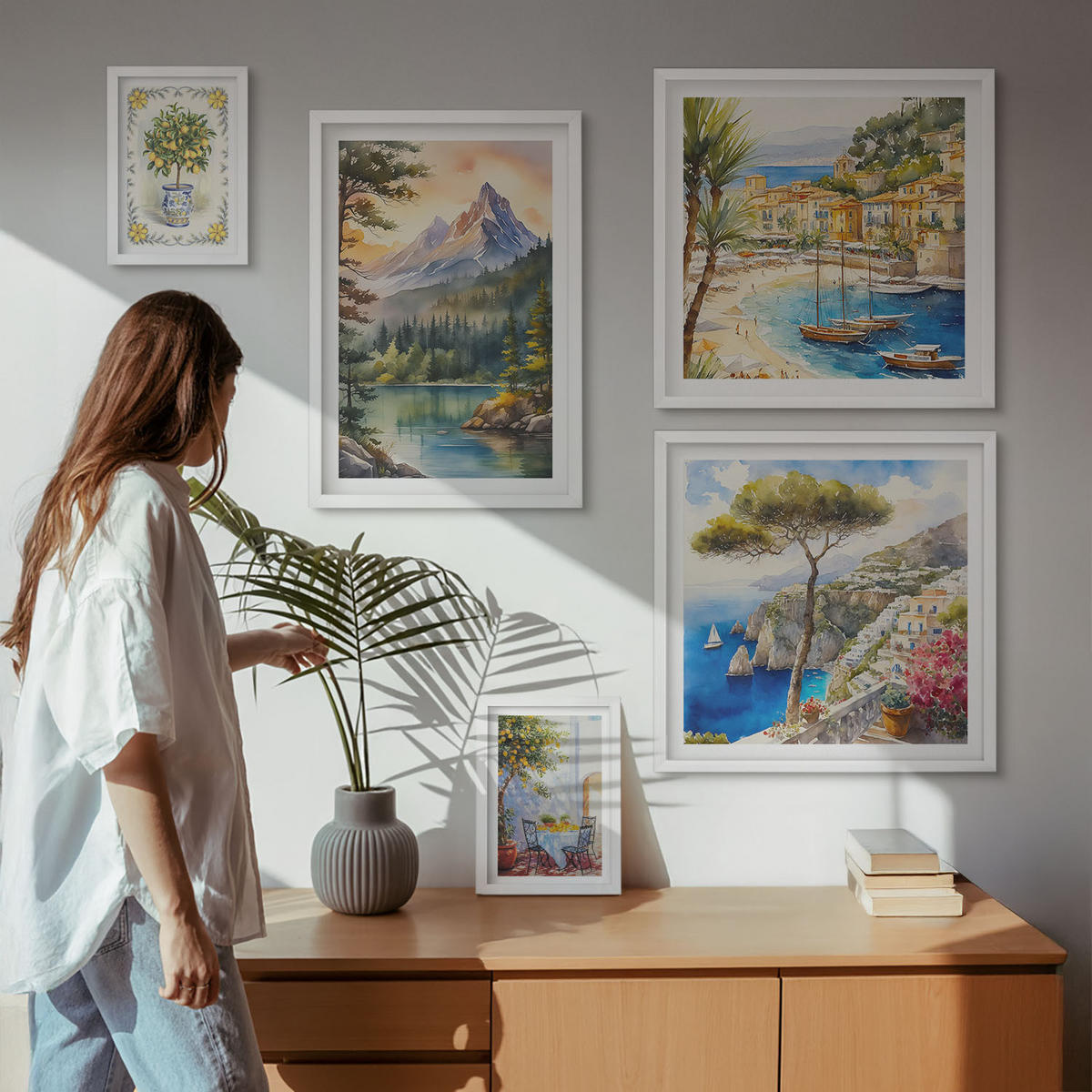 BILDER SET 5er Set - 50x50 cm & 20x30 cm & 40x60 cm Weißer Rahmen - Zitrusfrüchte aus Italien - Weiß, Kunststoff (40/60cm) - TULUP