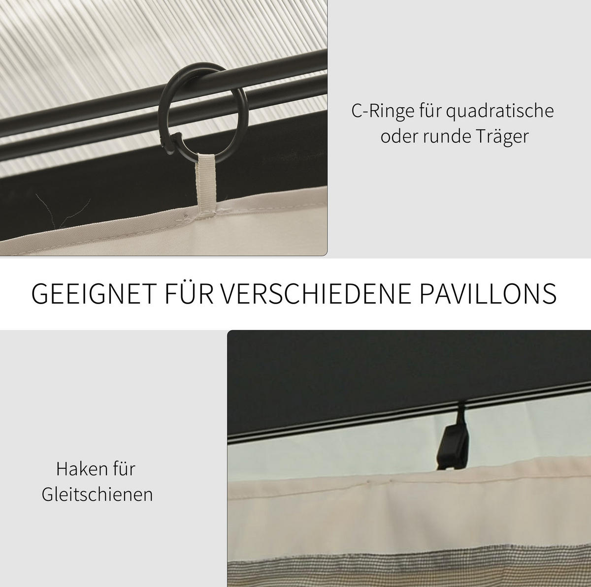 PAVILLON-SEITENTEILE 302/205 cm mit Reißverschluss, Haken und C-Ringen, wetterbeständig, Beige - Beige, Textil (205/1/302cm) - Redom