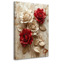 LEINWANDBILDER, Rote und cremefarbene Rosen in einer eleganten 3D-Komposition - Beige, Textil (60/90cm) - Feeby