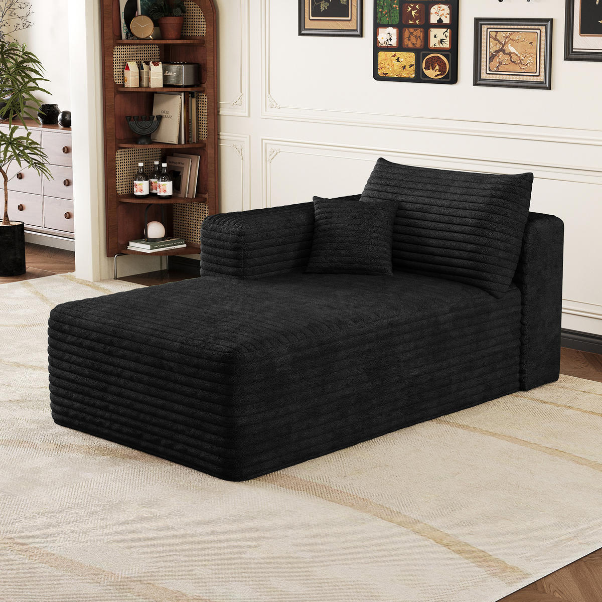 RÉCAMIERE DE-34736 rechte Chaiselongue mit Corduroy Schwarz - Schwarz, Textil (90/58/151cm) - ComfortXL