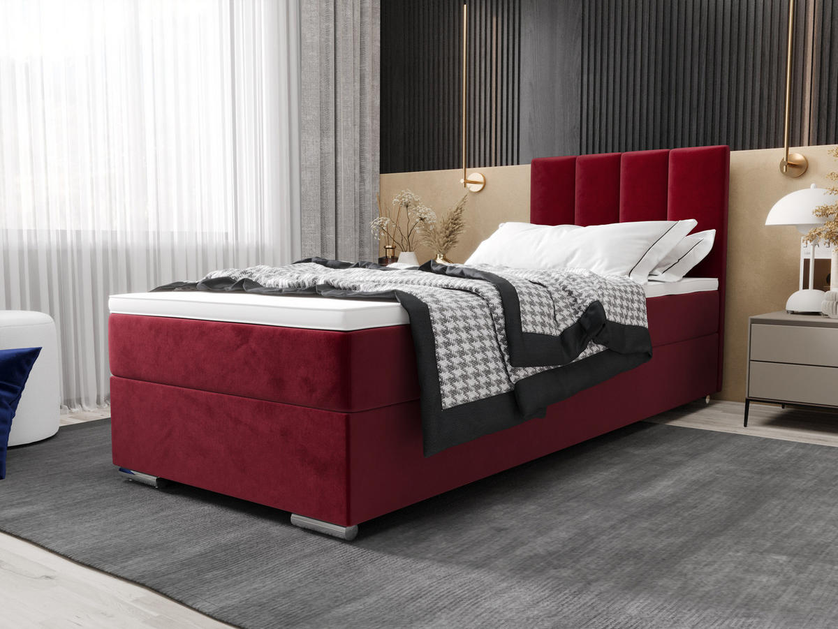 BOXBETT ZILANO 2 mit Matratze H3 und Topper 90x200 Itaka 34 - Rot, Holz/Textil (90/200cm) - Bedante