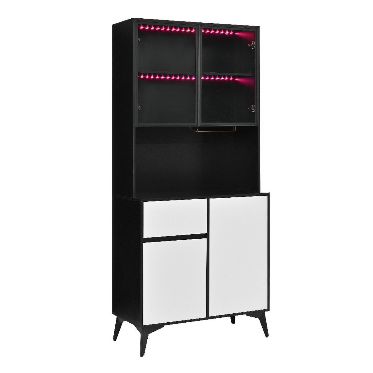 KÜCHENSCHRANK Esszimmerschrank mit LED-BELEUCHTUNG, GLASTÜREN, Schwarz-Weiß, 80/180/40 cm - Schwarz, Kunststoff (40/180/80cm) - Rolipo